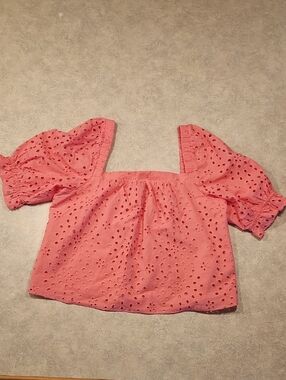 1. State Pink Eyelet Puff-Sleeve Square-Neck Crop Top
